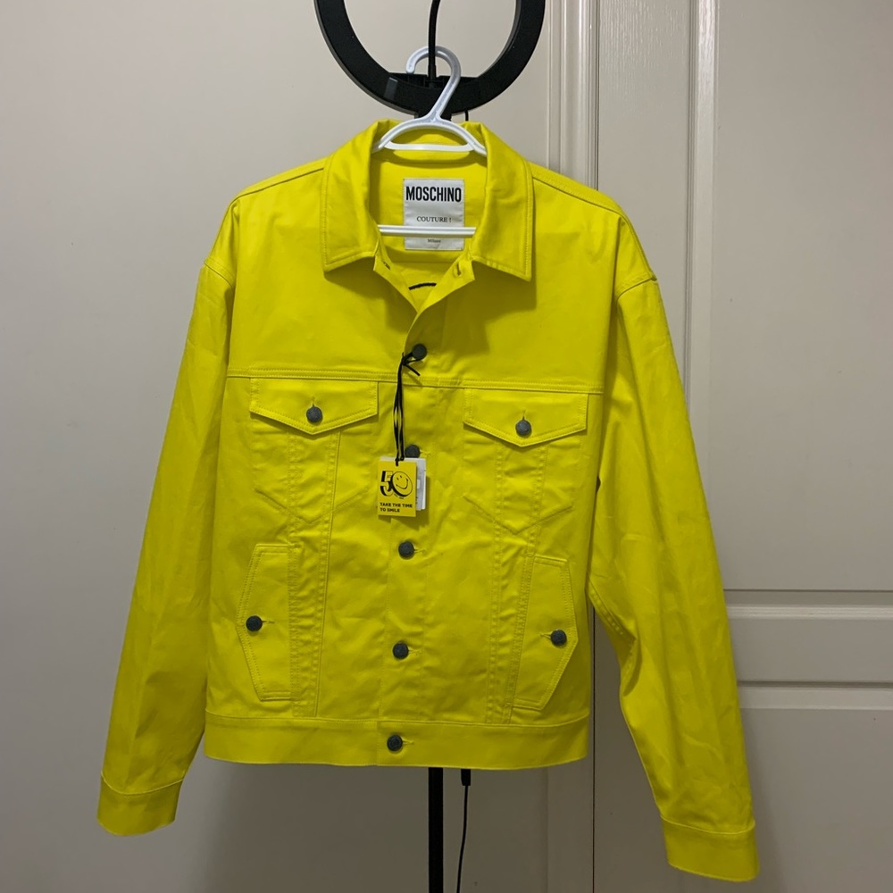 Yellow Moschino Smiley Logo Jean Jacket
